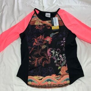 Elegant Floral Long Sleeve Swim Top in Black and Pink